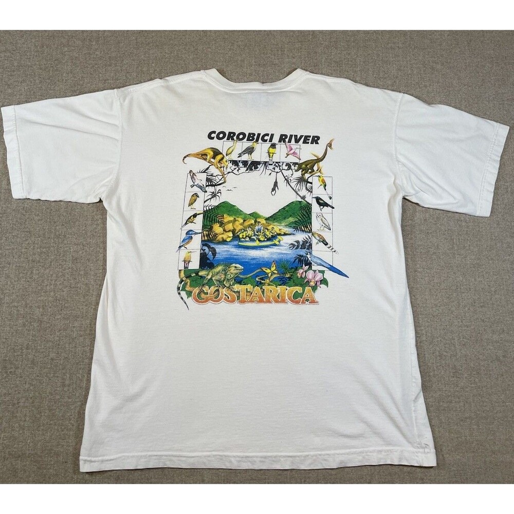 Vintage Costa Rica Nature Graphic White T Shirt Men’s XL Cotton Outdoor River